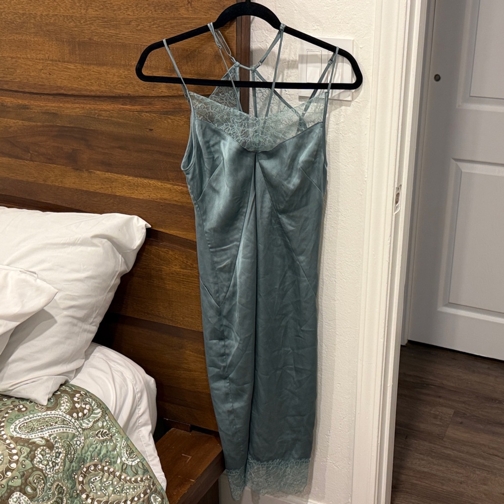 H&M Blueish Green Satin Slip Dress